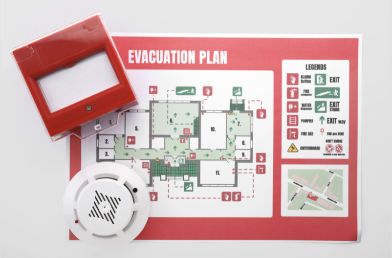 Plan d'evacuation et declencheur manuel